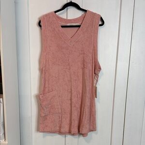 NWTs LAttelove - Med-Pink Sleeveless V-Neck Terry Cloth Robe dress - 100% cotton